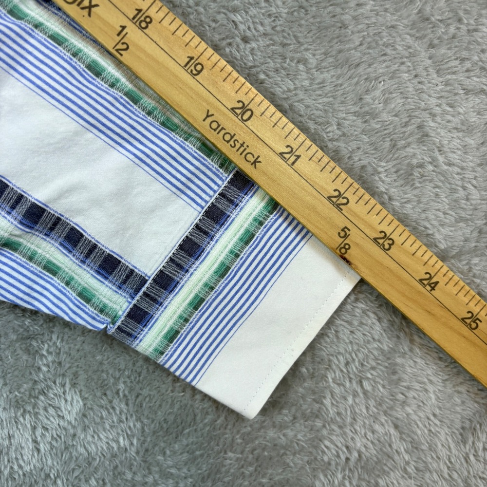 Tommy Bahama Shirts Men Medium Striped Cotton Silk Long Sleeve White Blue Green - Picture 6 of 7